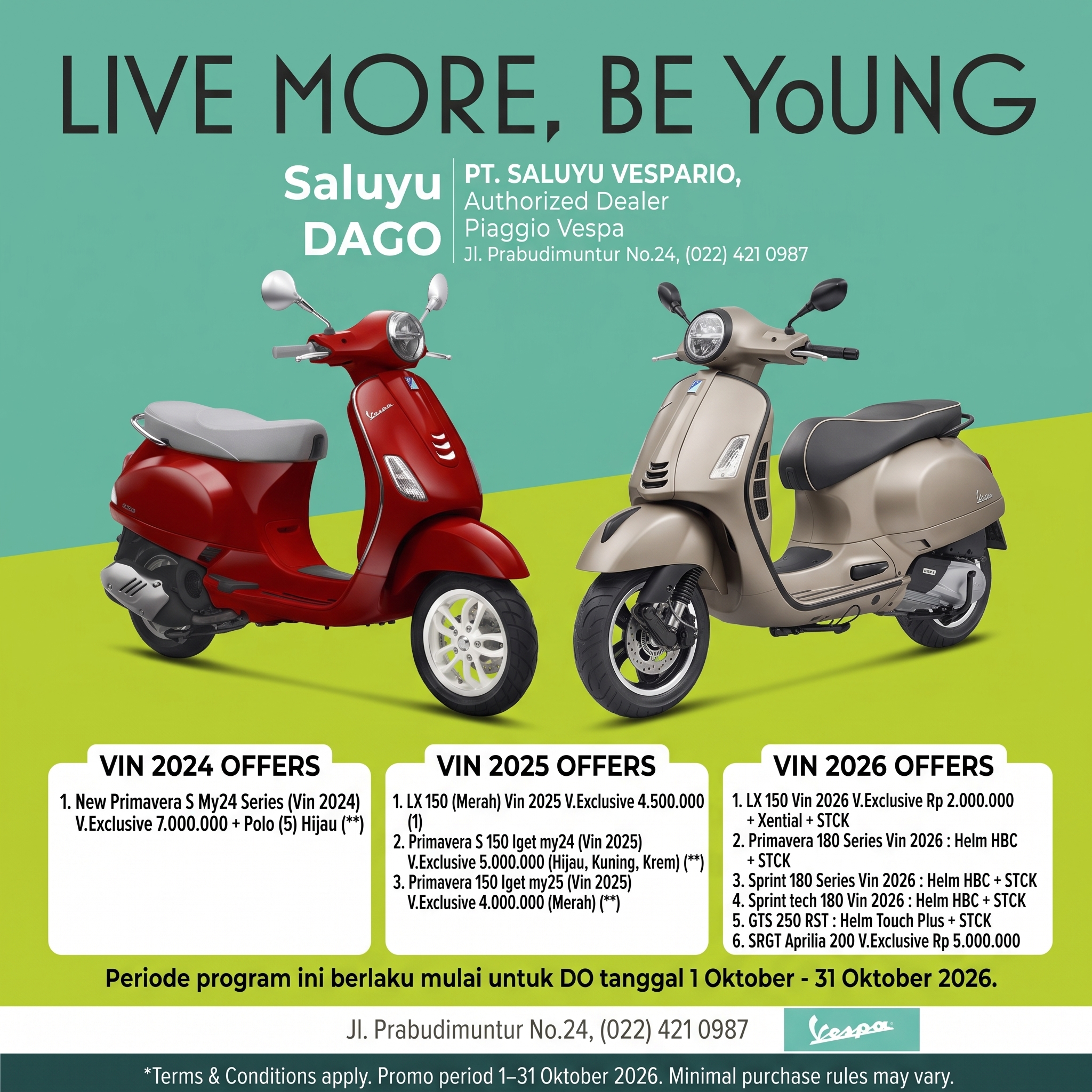Promo Vespa Oktober 2026 Saluyu Dago: Banjir Voucher Eksklusif Hingga Rp 7 Juta & Bonus Menarik!